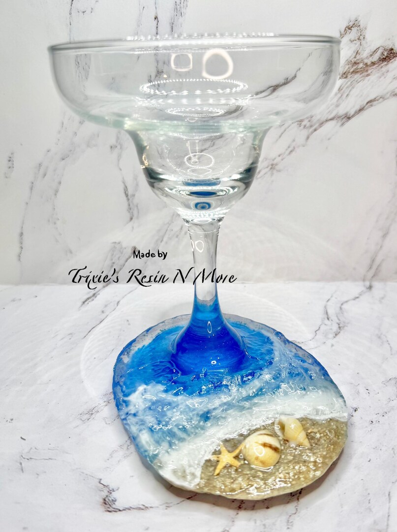 Beach margarita glass “Drinking margaritas by the beach” glass